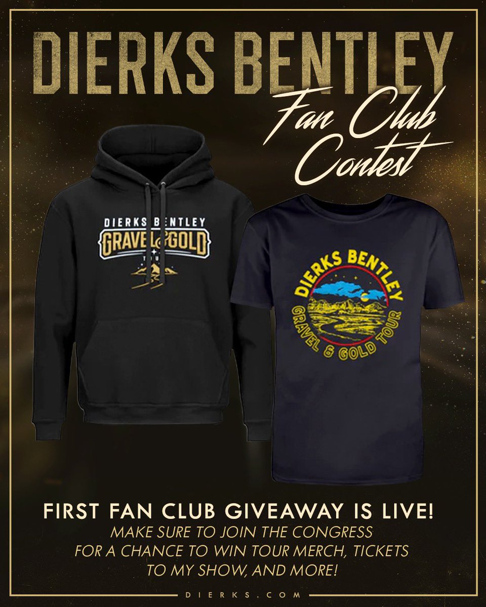 The first fan club giveaway is live! Make sure to join for a chance to win this hoodie and tour tee: dierks.com