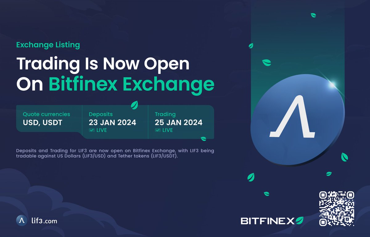 𝐓𝐫𝐚𝐝𝐢𝐧𝐠 𝐋𝐢𝐯𝐞 𝐨𝐧 𝐁𝐢𝐭𝐟𝐢𝐧𝐞𝐱 We are live on @bitfinex 🔥  This option creates great exposure to a new market, by making it easier to  purchase #LIF3 for those not yet in DeFi