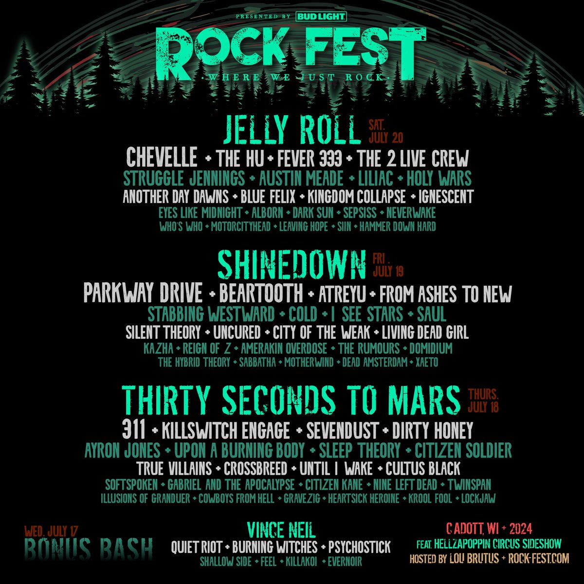 ✨ Wisconsin! We are coming to Rock Fest Saturday July 20, 2024 hosted by the legendary @LouBrutus and performing with other great acts such as @JellyRoll615 , @ChevelleInc , @TheHuOfficial ,@kingdomcollapse and more! Go to bit.ly/RockFest2024 to get your tickets!🎟️ ✨