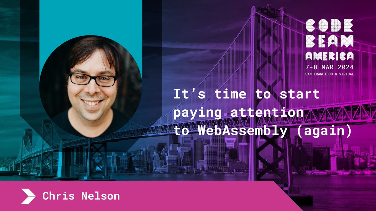 Why and how you can integrate WebAssembly in your next Elixir application? Join Chris Nelson in March and he'll tell you all about it 🙌 Details & tickets: codebeamamerica.com @superchris #myelixirstatus #codebeam #codebeamamerica @WasmWeekly #webassembly