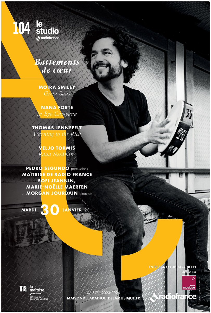 Maîtrise RF (@maitriserf) on Twitter photo Mardi 30 janvier - 20h au Studio 104 de <a href="/radiofrance/">Radio France</a>. Le percussionniste Pedro Segundo accompagne la Maîtrise dans un programme où les battements de cœur sont le fil rouge. Un concert sous la triple direction de <a href="/sjeannin/">Sofi Jeannin</a> , <a href="/JourdainMorgan/">Morgan Jourdain</a> et Marie-Noëlle Maerten. Mardi 30 janvier - 20h au Studio 104 de <a href="/radiofrance/">Radio France</a>. Le percussionniste Pedro Segundo accompagne la Maîtrise dans un programme où les battements de cœur sont le fil rouge. Un concert sous la triple direction de <a href="/sjeannin/">Sofi Jeannin</a> , <a href="/JourdainMorgan/">Morgan Jourdain</a> et Marie-Noëlle Maerten.
