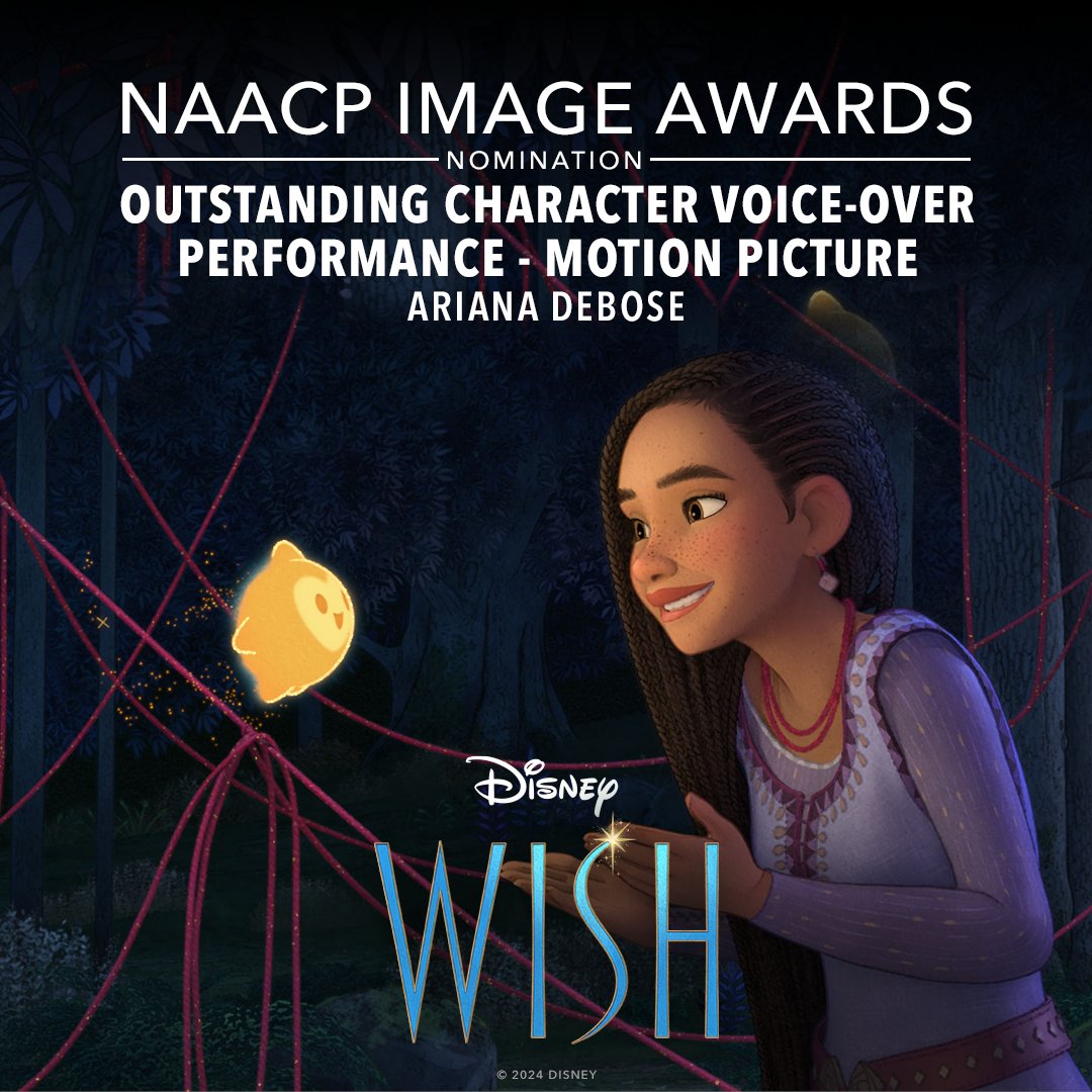 Congratulations to the cast and crew of Disney’s #Wish on their 2 NAACP Image Awards nominations including Outstanding Animated Motion Picture and Outstanding Character Voice-Over Performance in a Motion Picture, Ariana DeBose. #NAACPImageAwards 💫