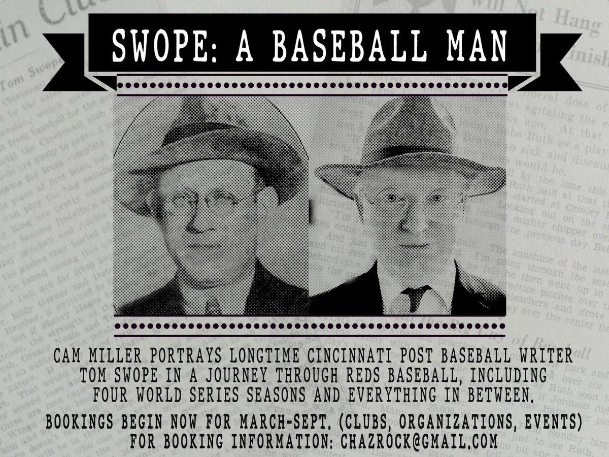 cammillerfilms's tweet photo. Swope: A Baseball Man is a one man show, with Cam Miller portraying longtime Cincy Post baseball writer Tom Swope in a journey through his life in the press box, clubhouses, trains, and hotels. #Swope #Reds https://t.co/D9bjmU3n6m