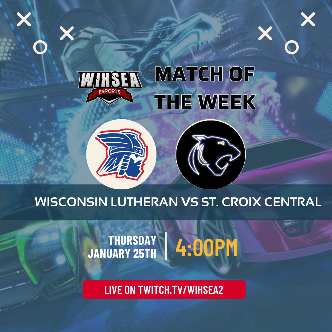 aczyszjr32's tweet photo. Today at 4:00 pm LIVE on WIHSEA 2's Twitch is the closing act to Week 6 of the Winter 2024 @WIHSesports Rocket League season.
@WiscoLutheranHS (3-2) takes on newcomer @StCroixCentral (4-1)!
https://t.co/tpQB6jaQgX
#broadcasting #esports #esportsEDU #Varsity #wihsea #Wisconsin https://t.co/UbQWjt7jav