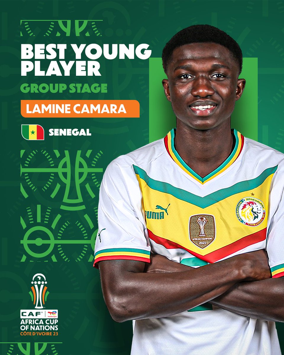 ᴛᴡᴏ goals in ᴛʜʀᴇᴇ games! 🦁 Lamine Camara shines for Senegal and becomes the Best Young Player of the #TotalEnergiesAFCON2023 group-stage! 🇸🇳 @GaindeYi