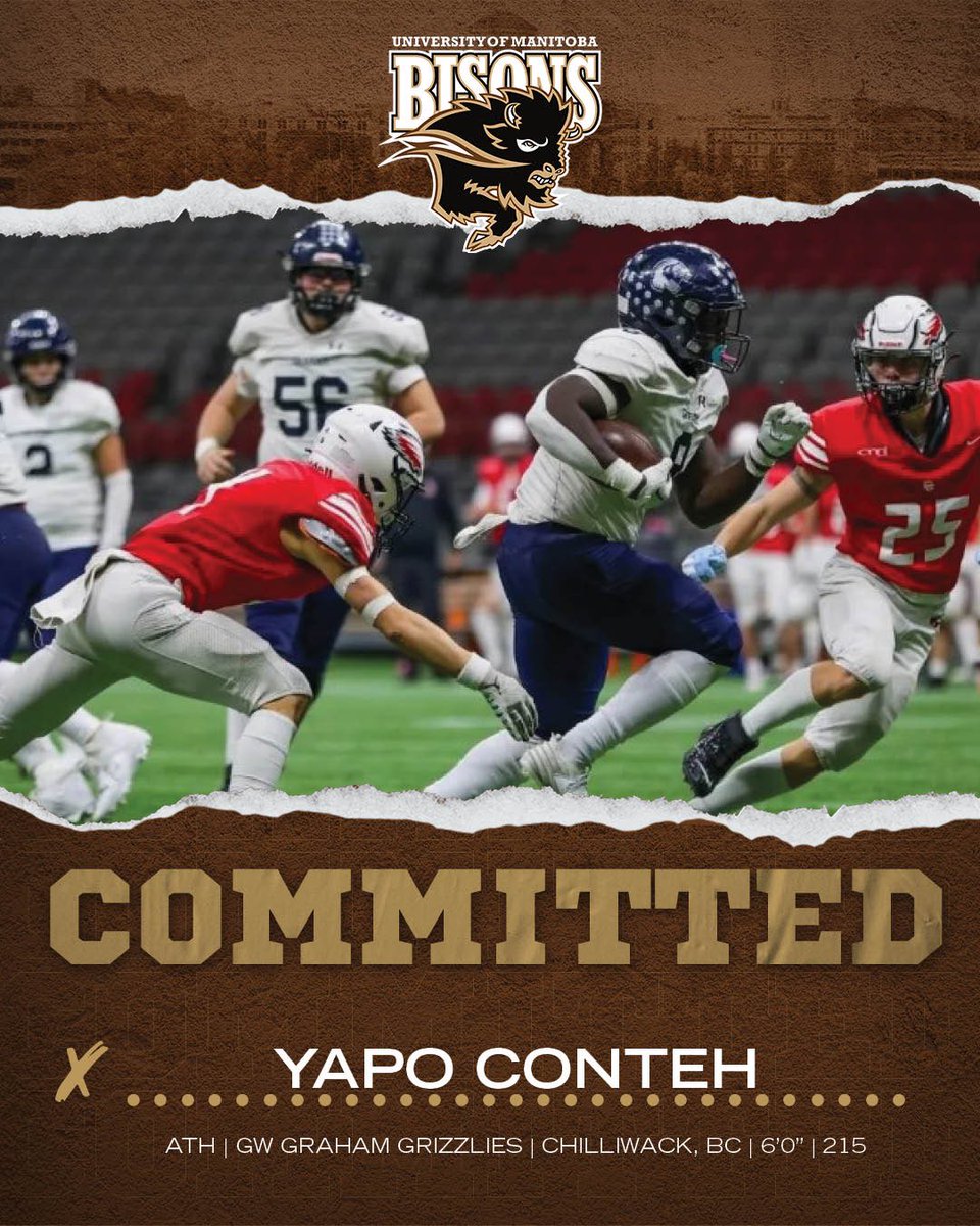 The Manitoba Bisons are proud to announce the 9th signing of the 2024 recruiting class <a href="/YapoConteh/">Yapo Conteh</a> out of THE <a href="/GrahamGrizzlies/">GWGraham</a> 

Coach Dobie “for a high school kid he has a grown man body, he played both ways and was outstanding”