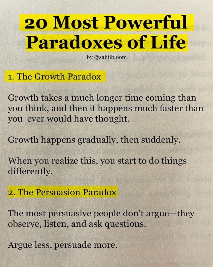 AlexThinkBright's tweet photo. 20 Most Powerful Paradoxes of Life by 
@SahilBloom

-THREAD- https://t.co/Ak0TwI9lV7