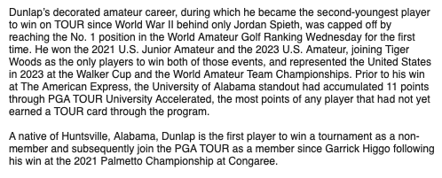 PRESS RELEASE: The American Express winner Nick Dunlap joins PGA TOUR as a member