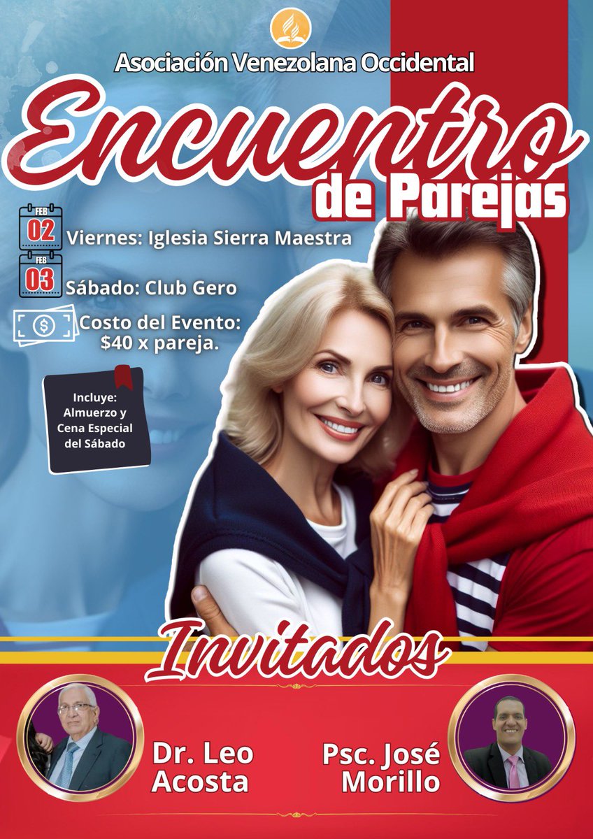 👩‍❤️‍💋‍👨MATRIMONIOS  AVOCC👩‍❤️‍👨
*¡Gran Encuentro de Parejas!*👩‍❤️‍👨 

*Invitados Especiales:*

El gran encuentro será: 📆Viernes 02/02 📌 Iglesia Sierra Maestra
📆 Sábado 03/02 📌 Club Gero
 
¡CUPOS LIMITADOS!🗳️
#uvocc #avocc #iasd