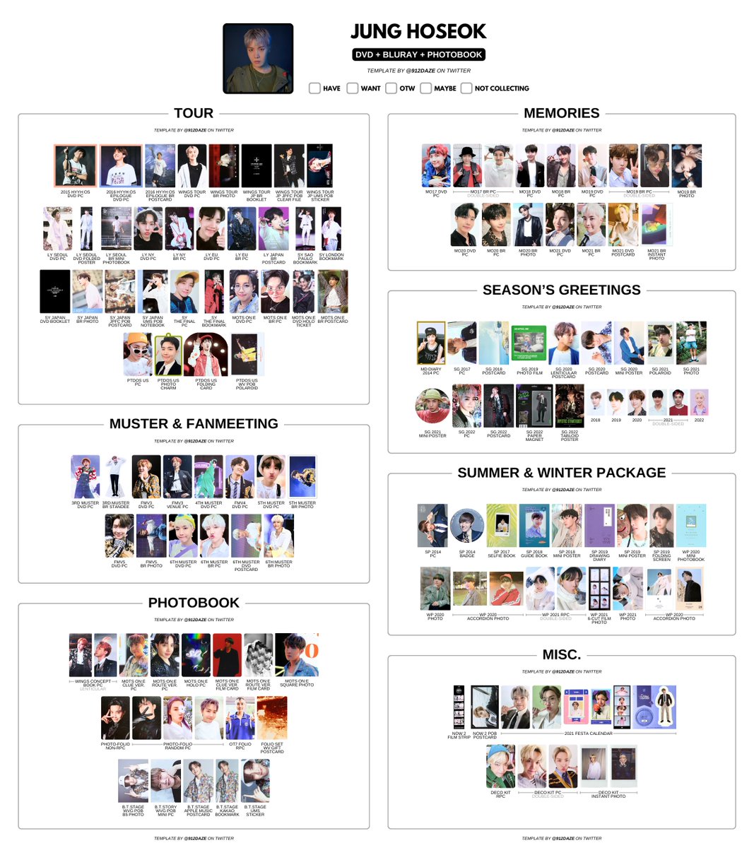 BTS KOREAN JAPANESE DVD BLURAY PCs PHOTOCARD WISHLIST TEMPLATES