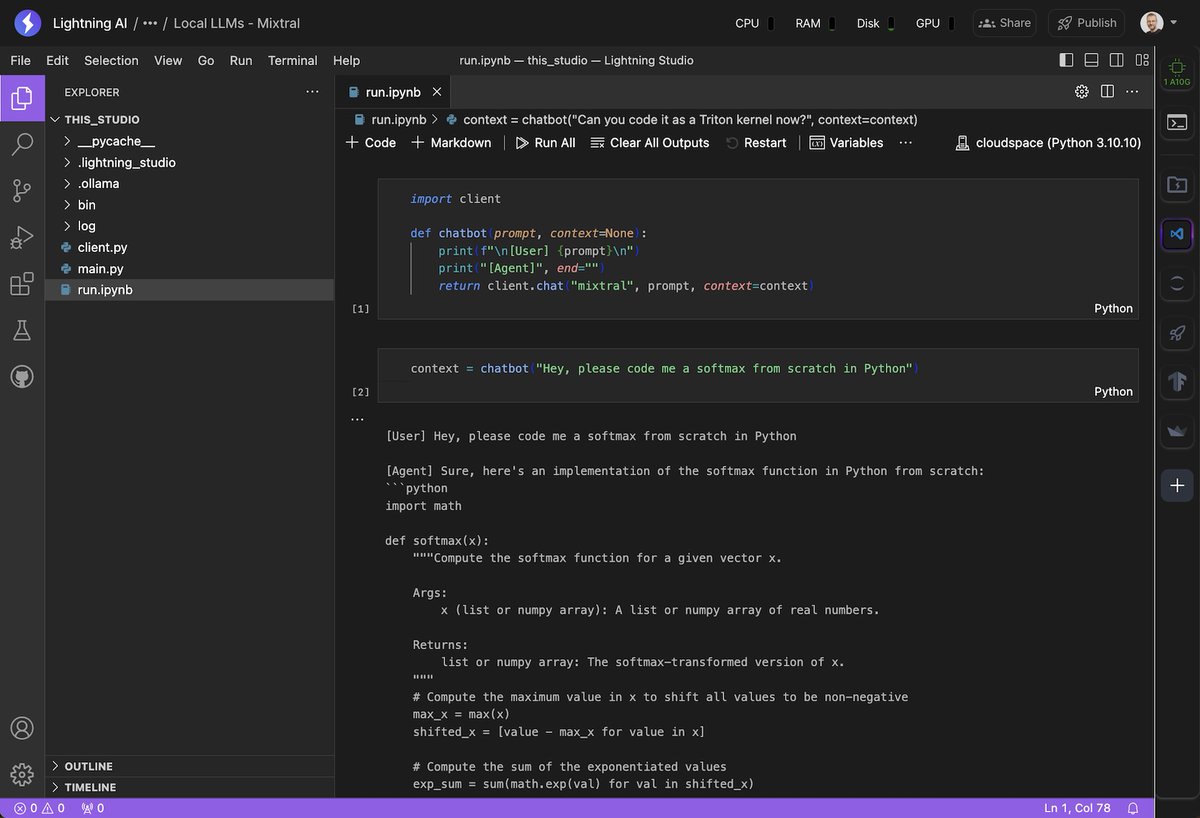 LightningAI's tweet photo. Run Mixtral MoE LLM locally on a Studio and create a chat app in 50 lines of Python ⬇️

https://t.co/AwBveYspl1 https://t.co/BgkRtBecdr