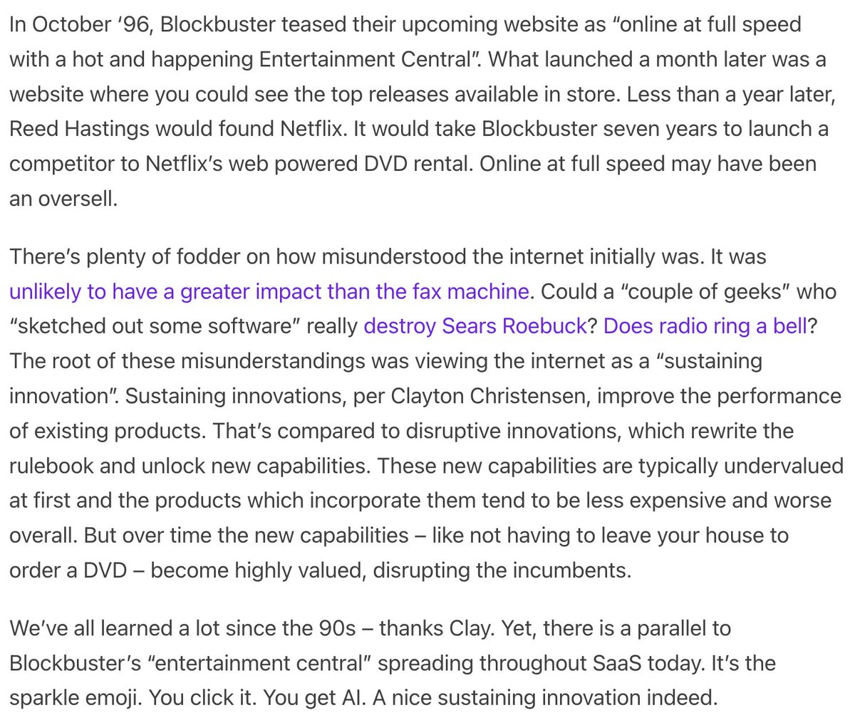 I wrote about Blockbuster's first website, what it can teach us about AI, and why we need to move on from the sparkle emoji. Link in next tweet!