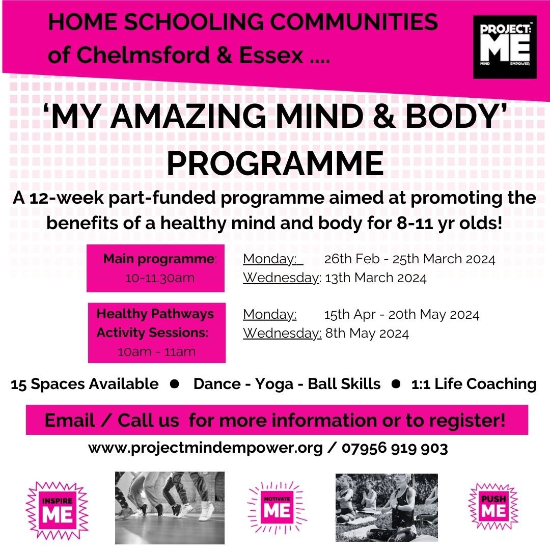 If you are or know anyone / a community that homeschools … this one is for you!  Get in touch asap as there are only 15 spaces available 🤩🌟 
.
Cost is just £60 for the 12 weeks and will be located in Central Chelmsford. Please share!