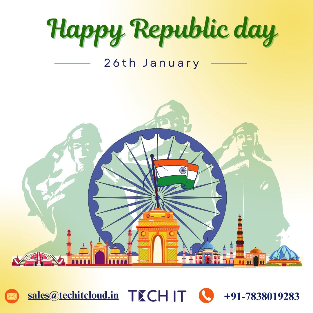 TechIT_Cloud's tweet image. Tech IT Cloud wishes you Happy Republic Day.

#techitcloud #26January2024 #RepublicDay2024