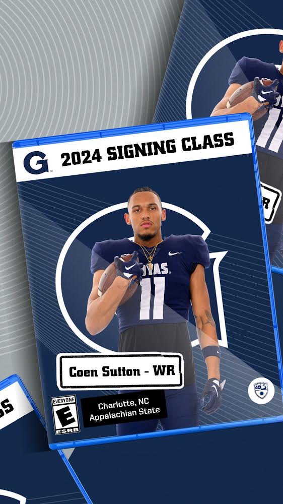 Officially home on The Hilltop 🐶 🦴 

𝗦𝗜𝗚𝗡𝗘𝗗 → <a href="/CoenSutton/">Coen Sutton❄️</a> 
🏠 Charlotte, NC
🏫 Appalachian State University 
🏈 WR

Dominant outside threat joining the Hoyas family from North Carolina.