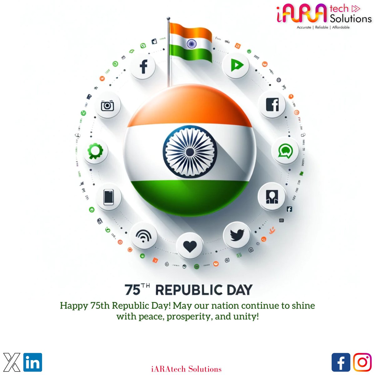 Happy 75th Republic Day! May the spirit of freedom and unity continue to guide our nation towards a brighter future. 🇮🇳✨#indian #RepublicDay2024 #IndiaAt75 #CEO #iaratech #Founders