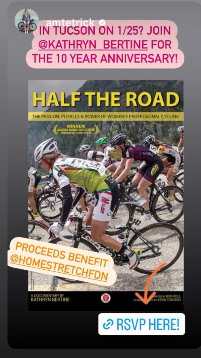 Tonight Tucson! 🚴🏼‍♀️🌵🎥🥰 See u at <a href="/TheLoftCinema/">theloftcinema</a>. Can’t wait. Gonna be a great night. Tix: loftcinema.org/film/half-the-…