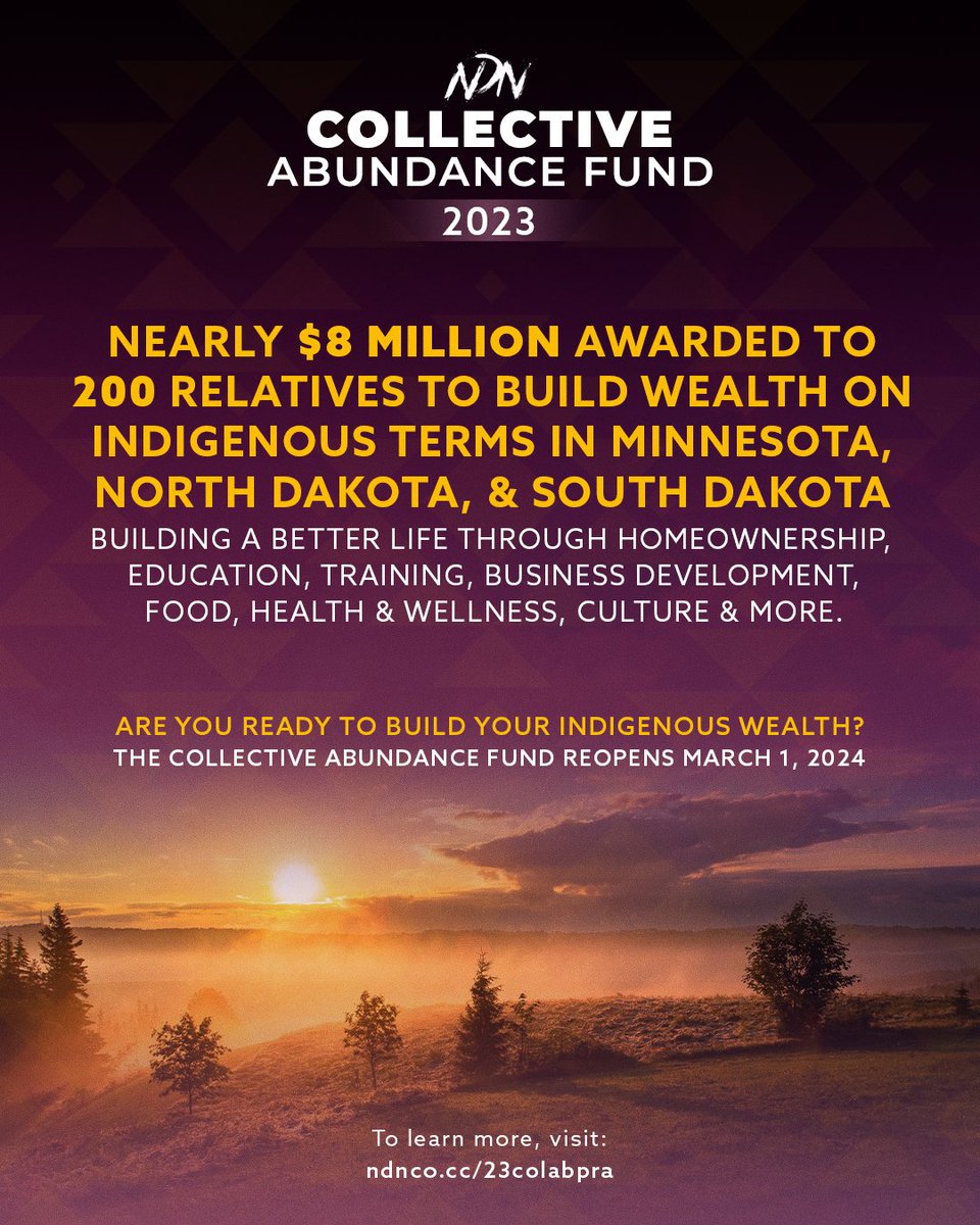 Today, NDN Collective has awarded nearly $8 Million to 200 Indigenous Peoples who are working on building their dreams and wealth.

📖 To read more, read our recent press release: ndnco.cc/23colabpra

#CollectiveAbundanceFund #DefendDevelopDecolonize #NDNCollective