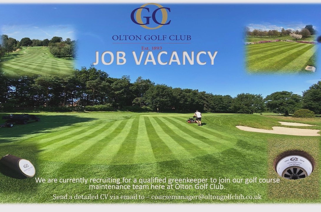 Olton Golf Club are looking to recruit a Qualified Greenkeeper to join our highly motivated team. Salary will be commensurate with qualifications and experience. We encourage applicants to send in their C.V to coursemanager@oltongolfclub.co.uk. #golf #greenkeeping #greenkeeper