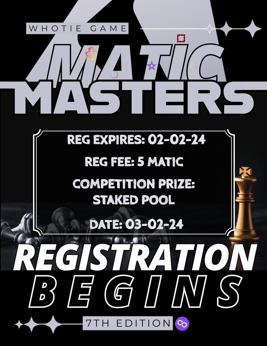 Get ready for the 7th edition of Matic Master

Register from 25th January 2023 to 2ND Jan 2024 and compete on 3rd Feb 2024 for a chance to win matic prizes. 

Don't miss this opportunity to play and earn on WHOTIE. 

For more details and rules, please join our discord