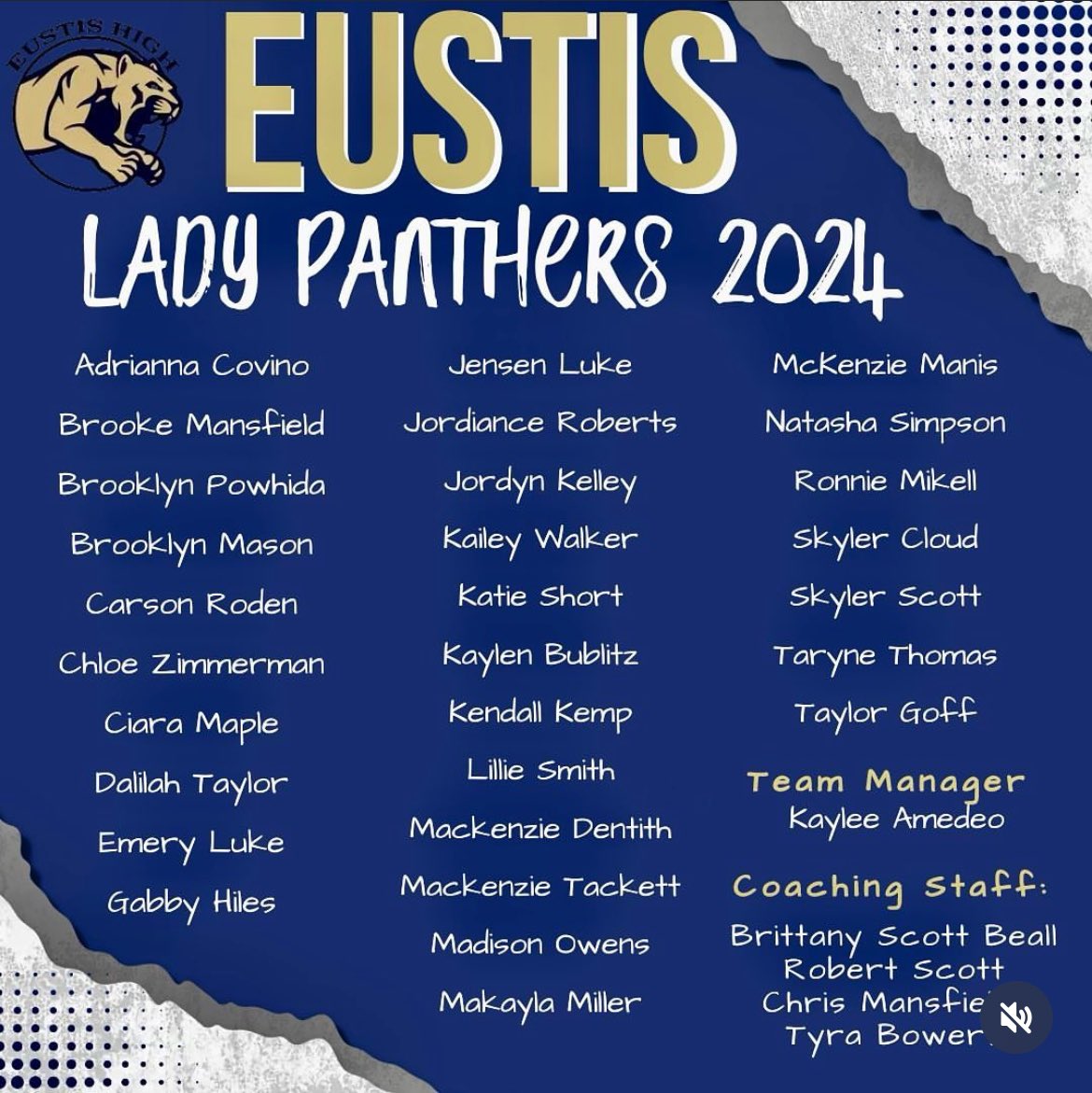 YOUR 2024 EUSTIS LADY PANTHERS! Looking forward to an amazing season!! Were coming for it all! Go panthers!!! 💙💛 @bbeall0628