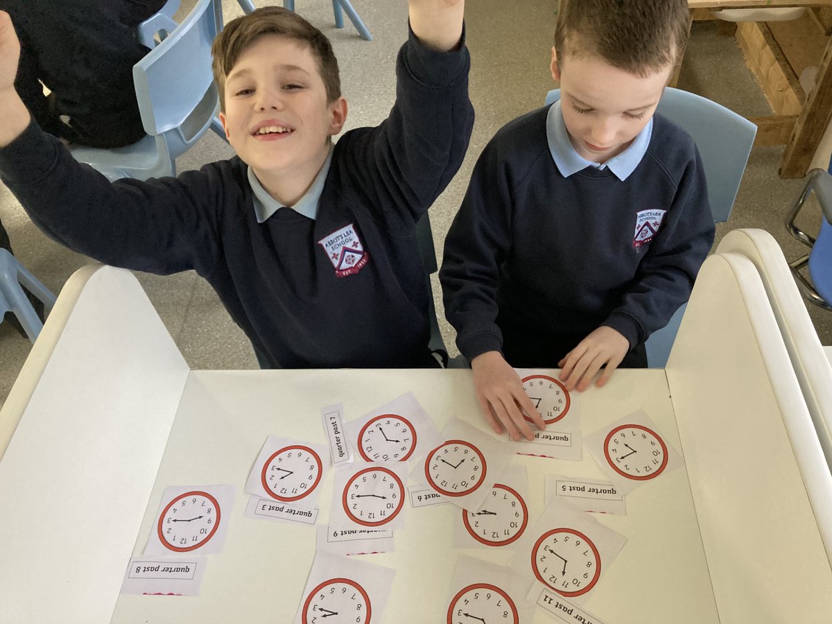 AbbotsLeaSchool's tweet photo. In Canada this week, we have been learning all about time. We have been learning language such as: o'clock, half past, quarter past and clockwise. We have made our own clocks and played 'What's The Time Mr Wolf?' #Maths #CPAstrategies #Bespoke #EQUALS https://t.co/UMNU2a5SZU