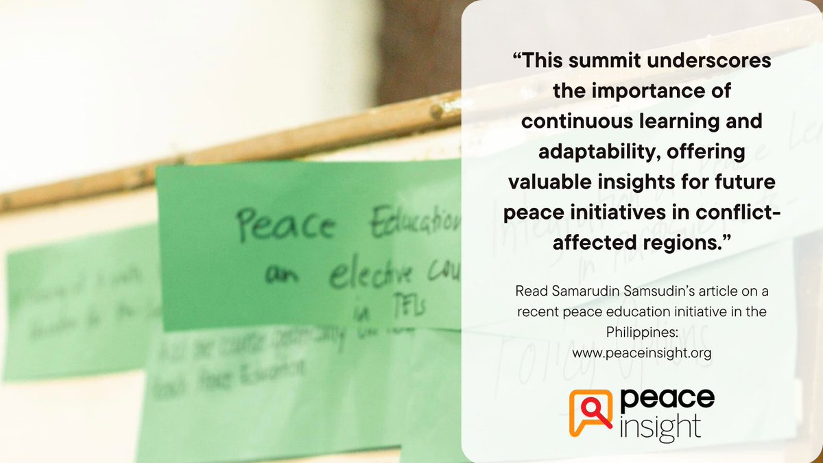 insightconflict's tweet photo. Just in time for #InternationalDayOfEducation, we have a new article from Samarudin Samsudin on a peace education initiative in the #Philippines! 📖

Discover the story of the Mindanao Peace Summit 2023: https://t.co/5a6hQ5oGfv

#LocalPeacebuilding #PeaceEducation https://t.co/kysd5Y946D