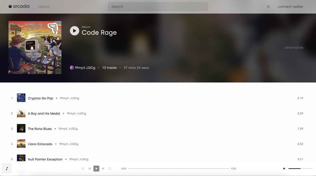Last week we held a live upload event to watch <a href="/CowboyCodertx/">Cowboy Coder</a> upload his album 'Code Rage' to Arweave.

After resolving a few small hiccups, the album is now available for you to listen to in all its glory 🔥

Listen now: arcadia.arweave.dev/#/album?tx=cZ3…

Trade on <a href="/OurBazAR/">Bazar</a> ✨