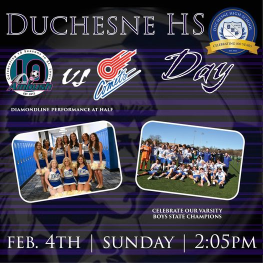 February 4th is Duchesne Day with the St. Louis Ambush!

Join us as we celebrate our Varsity Boys Soccer State Champs and enjoy a halftime performance from our Diamondline Dancers!

Get tickets at: stlambush.com/2024-02-04-duc…

#DHSPioneers