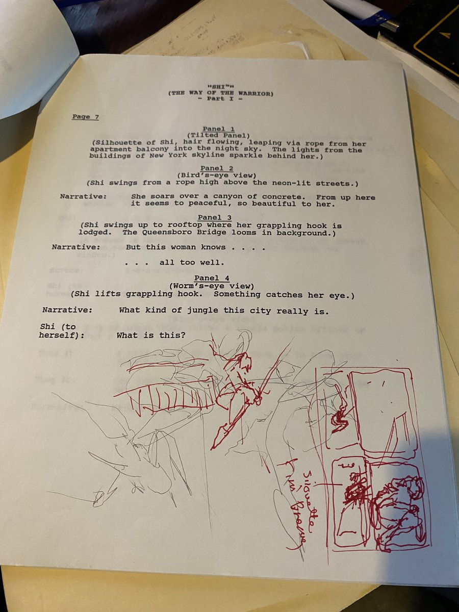 BillyTucci's tweet image. Look what I found! The original Shi: Way of the Warrior #1 script! It's 32-pages long and includes lots of notes, panel layouts and sketches. If we were to produce a limited run of these, would any of you be interested in one? #comics #comicbookscript