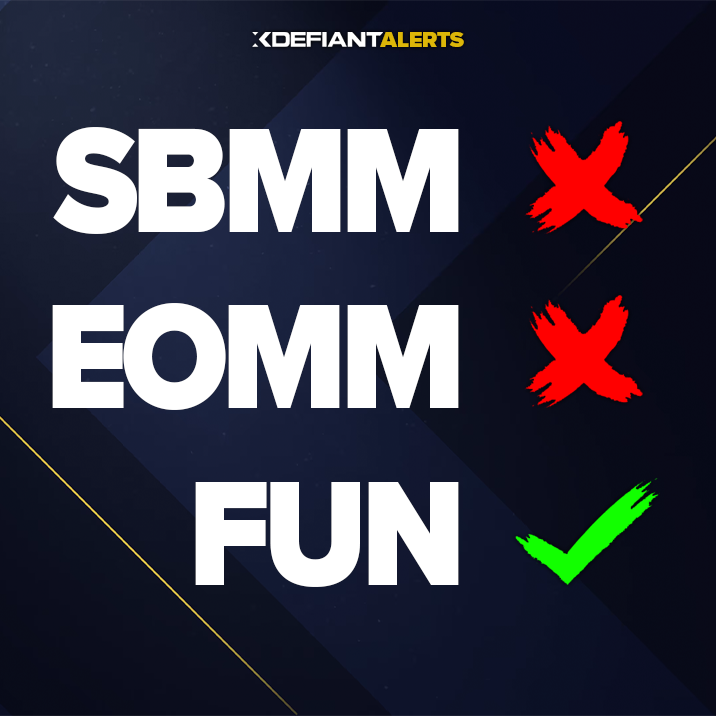 XDefiant will have NO SBMM or EOMM.

🔹No SBMM in normal playlists
🔹Ranked mode will have ranked-based matchmaking
🔹Optional 'Welcome playlist' with SBMM for players under level 25

Call of Duty would never.