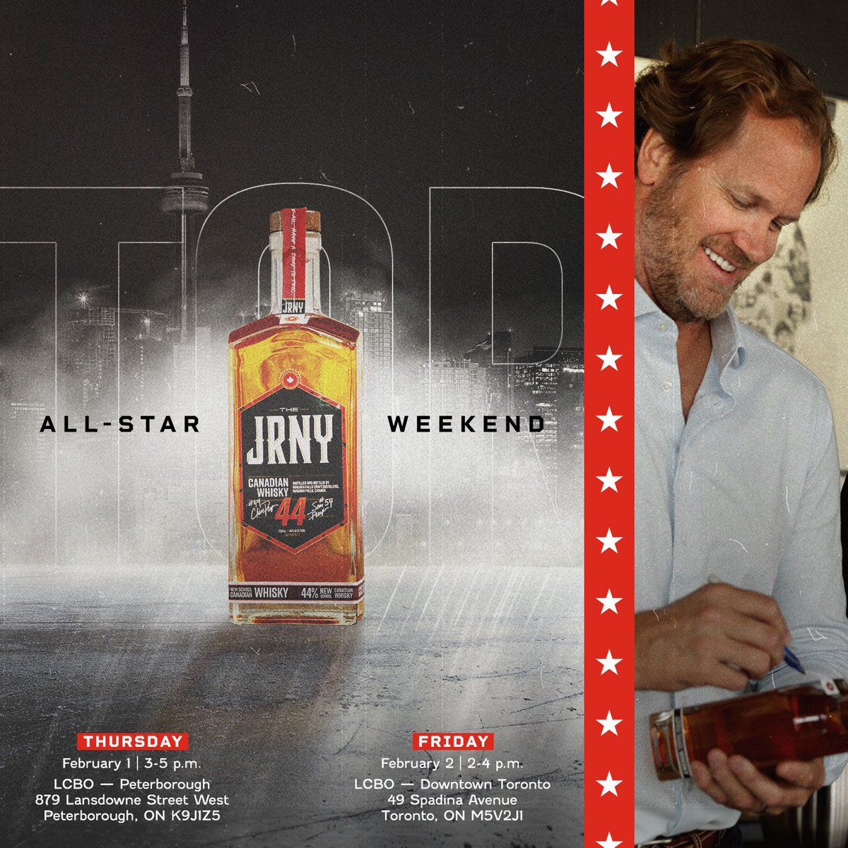 It’s on, Ontario! Former @NHL stars Chris and Sean Pronger are getting #NHLAllStar Weekend started with a pair of whisky tasting + bottle signing events at LCBO: one in Peterborough on Thursday, Feb. 1 (3-5 p.m.) and one in downtown Toronto on Friday, Feb. 2 (2-4 p.m.). Stop by