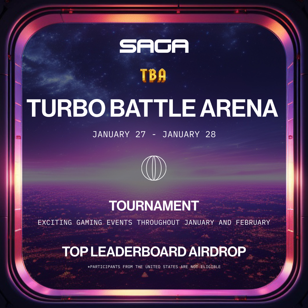 1/3 🎮 Get ready gamers! Saga Tournaments are back this weekend with @TurboArena & @Bullieverse! ☠️🔫 Jump into battle for a chance at $SAGA Genesis Airdrops Spots!🎁🤩 Gaming starts Sat 6AM PT, ends Sun 6PM PT. Will you claim victory? More info below!⬇️