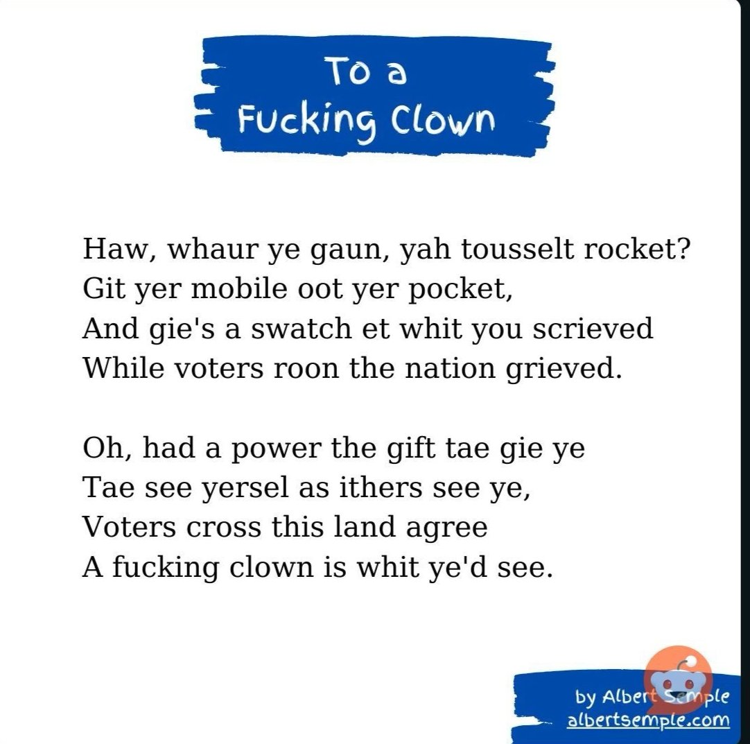 On this Burns Night here's a poem that Rabbie could quite easily have penned about @BorisJohnson Well done Albert Semple.