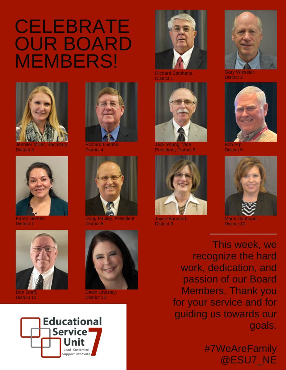 This week, we recognize the hard work, dedication, and passion of our Board Members. Thank you for your service and for guiding us towards our goals. #7WeAreFamily @ESU7_NE