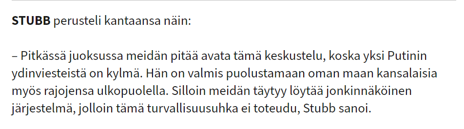 "Sä et sanonut siinä Ilta-Sanomien tentissä, että tästä pitää keskustella. Sä sanoit, että ne (Venäjän kaksoiskansalaisuus) pitää takautuvasti poistaa", hyökkäsi <a href="/JuttaUrpilainen/">Jutta Urpilainen</a> Ylen tentissä. 

❗️ Faktantarkistus: Jutan väite ei pidä paikkaansa.

Lähde: is.fi/politiikka/art…