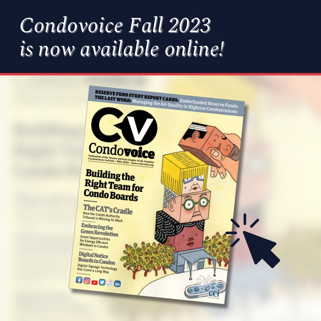 📖 Our award-winning Condovoice magazine's Fall 2023 issue is still available on our website! ccitoronto.org/page/Condovoic…

Remember, the Condovoice archive is an exclusive perk for our members, so have a look at the Fall issue before it joins the archives!