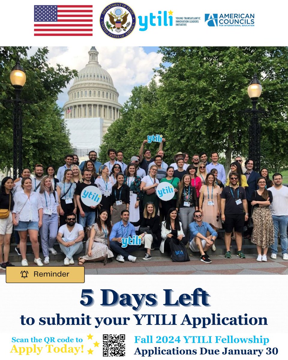 Don't delay! Only 5 days left to apply to YTILI! Apply today to gain valuable experience in business and professional development in the United States.

Learn more: ytili.org

#YTILI #ExchangeOurWorld