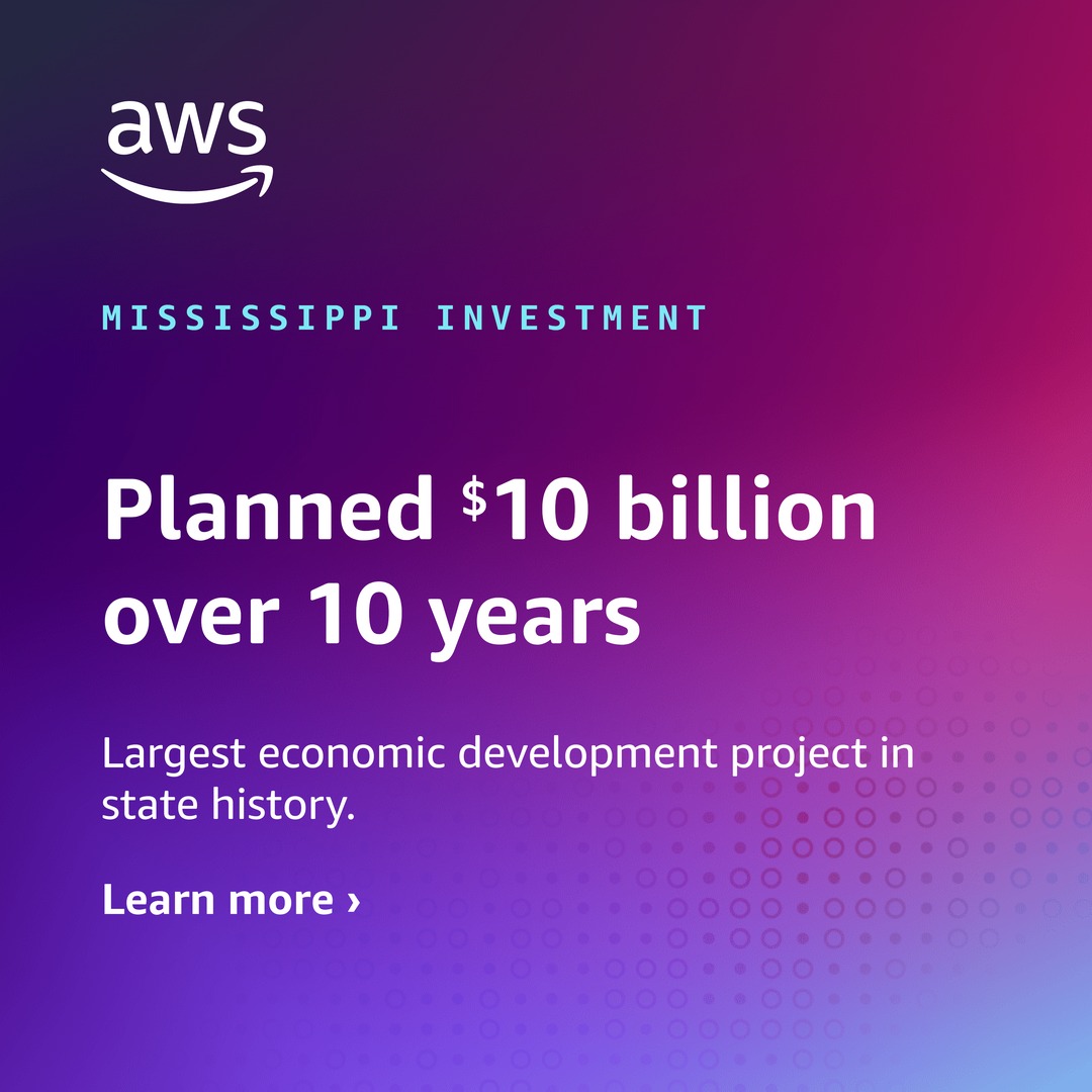 aselipsky's tweet photo. Proud to announce @awscloud's planned $10 billion dollar investment in Mississippi. This is the largest economic development project in the state's history. Along with creating at least 1,000 jobs, this investment will provide new opportunities for communities across Mississippi, including career training programs and tech education for K-12 students. Since 2011, #AWS has invested more than $108 billion in its infrastructure across the U.S. We look forward to continuing to help shape the future of the Magnolia State.
https://t.co/PO8yg4Mjo0