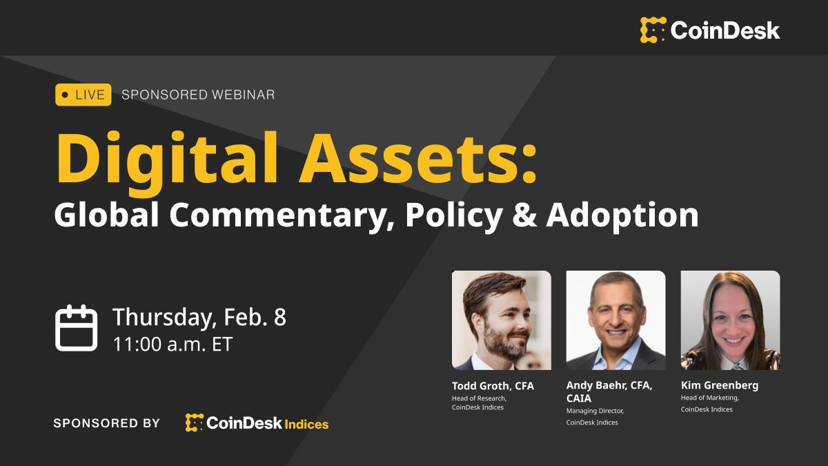 Join CoinDesk Indices at 11 a.m. ET on Feb. 8 for a webinar about the global crypto landscape. @Tgroth8, @baehr and @KimG_Marketing will take a look at the winners and losers in digital assets in 2023 and look ahead to what to expect in 2024. Register 🔗 events.coindesk.com/event/-digital…