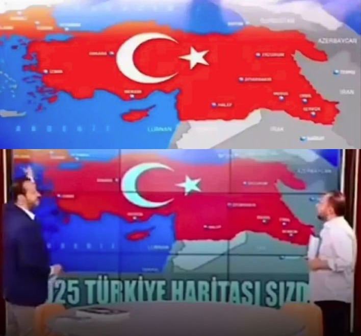 visegrad24's tweet photo. Turkish television aired a map of the "Turkey of the future" that includes Armenia, Cyprus, half of Iraq, most of Syria and other territories. https://t.co/AtEim4gasZ