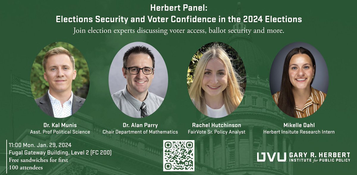 Join the Herbert Institute for our first event of 2024! A panel of elections experts will release their research papers on the topics of Elections Security and Voter Confidence. Click the link to lunch and learn with the Herbert Institute! bit.ly/3u8kmze