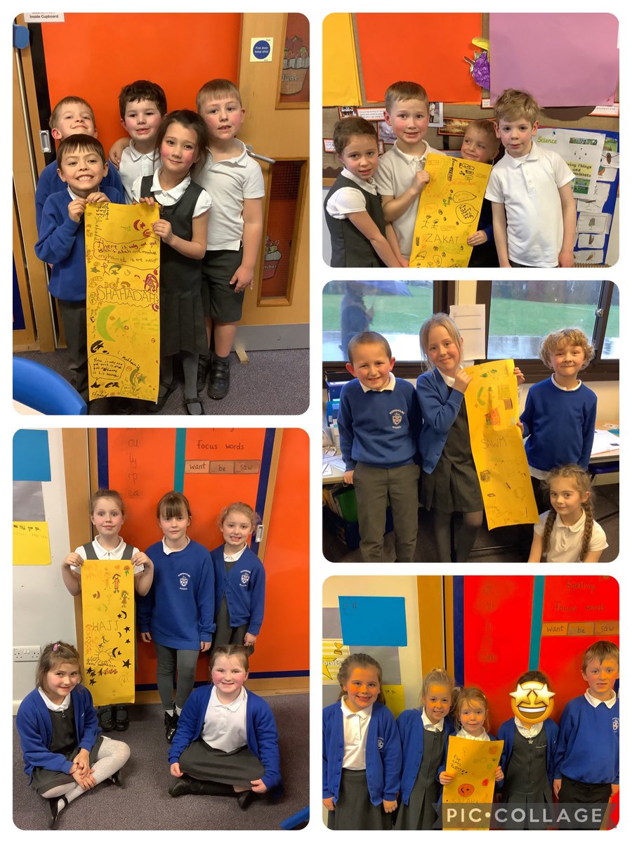 Y2Torrisholme's tweet image. The Sandpipers worked in groups to create 5 paper pillars. This helped us understand and remember these important concepts of the Islamic faith. Well done! #religioused