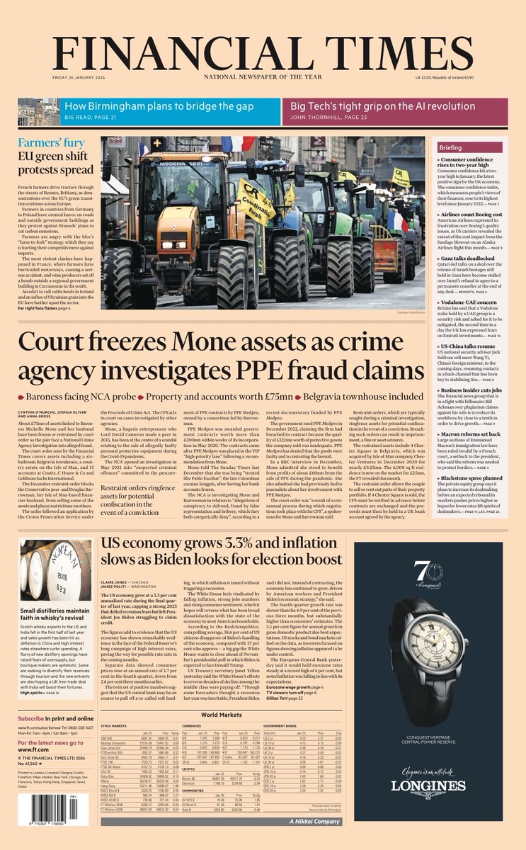 FT UK: Court freezes Mone assets as crime agency investigates PPE ftaud claims #TomorrowsPapersToday