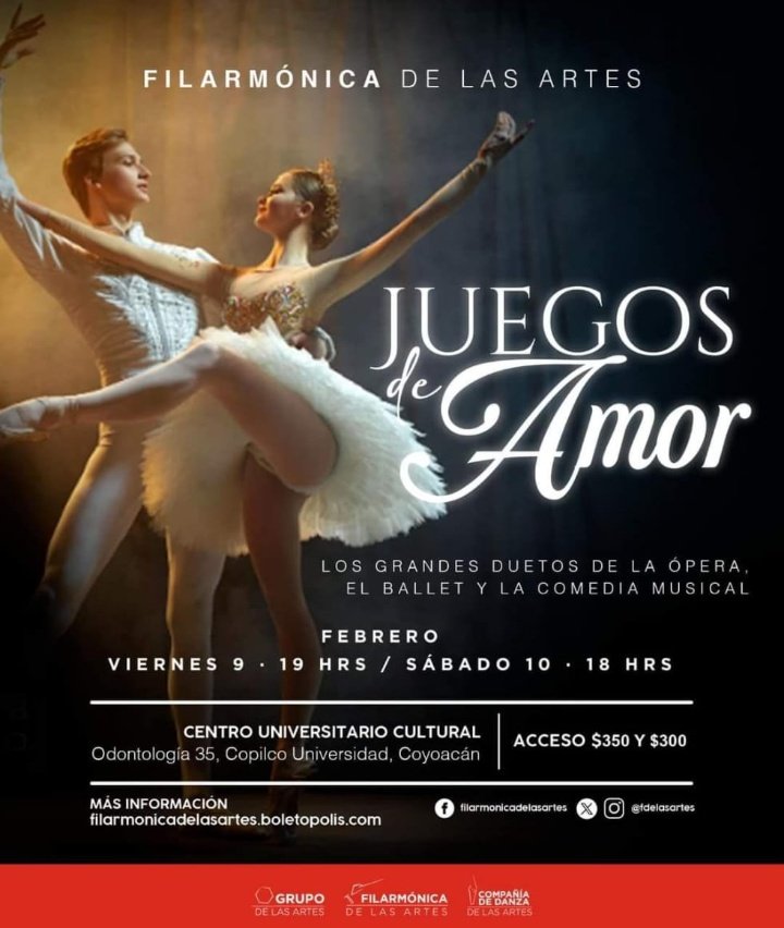 RevistaDArte's tweet image. Un espectáculo multidisciplinario #JuegosDeAmor Los grandes duetos de la Ópera, Ballet y la Comedia Musical. Disfruta de grandes temas "El Lago de los Cisnes" "La Traviata"  en #CUC #Filarmónica de las Artes #FilarmónicaCupido viste con una prenda roja Festeja el #Amor