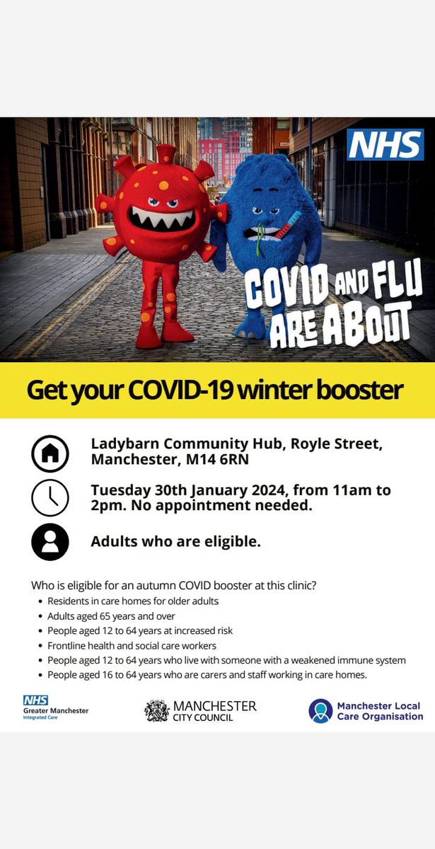 Winter Warmer event and Covid Pop-Up Clinic @HubLadybarn on Tuesday 30 January, 11am-2pm. Get advice on cost of living, keeping warm and more. Interested in attending? Contact Zsuzsi at suzi@manchestercarersforum.org.uk, or 07421312597. #Ladybarn #Withington #CostOfLiving