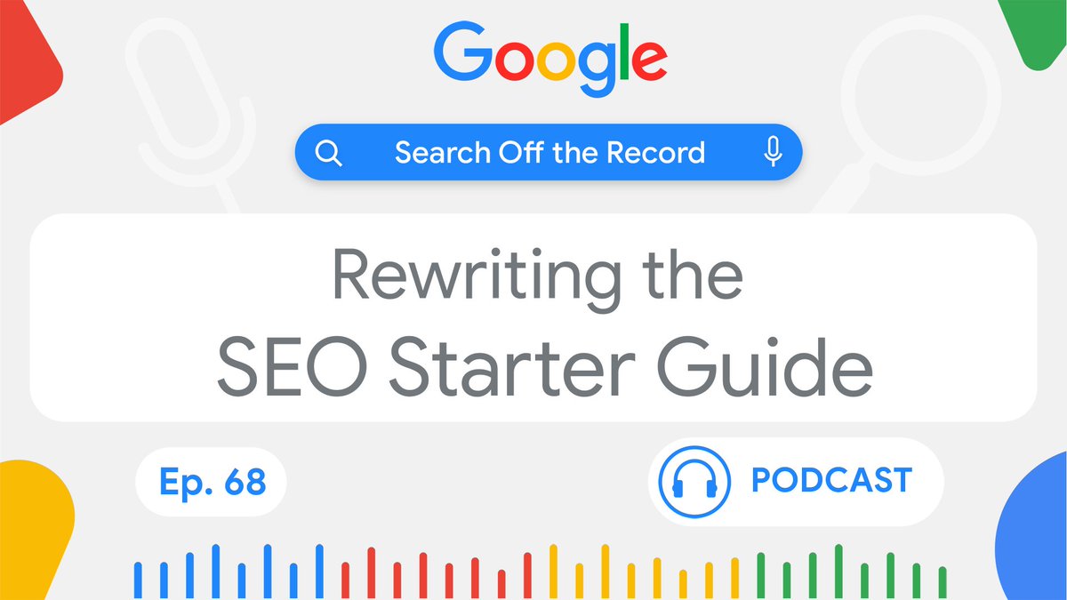 👀 Find out how @googlesearchc is rewriting the #SEOStarterGuide in this episode of #SOTRPodcast → goo.gle/3UdbQd1 Join @JohnMu, @methode, and @okaylizzi as they talk about the writing process, SEO best practices, and finding the right details for a starter guide.