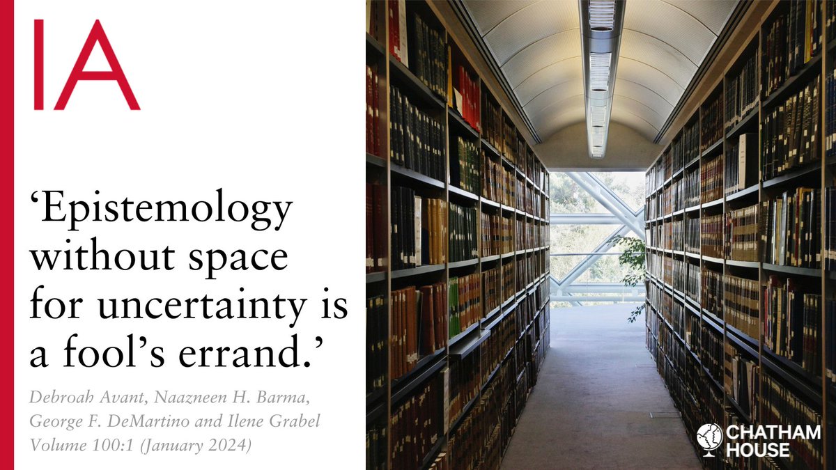 In their new article, @deborahAvant1, Naazneen Barma, George F DeMartino & Illene Grabel (@josefkorbel) urge scholars to address uncertainty in their research. This issue is crucial for scholars to responsibly engage with the wider public. Read more: doi.org/10.1093/ia/iia…