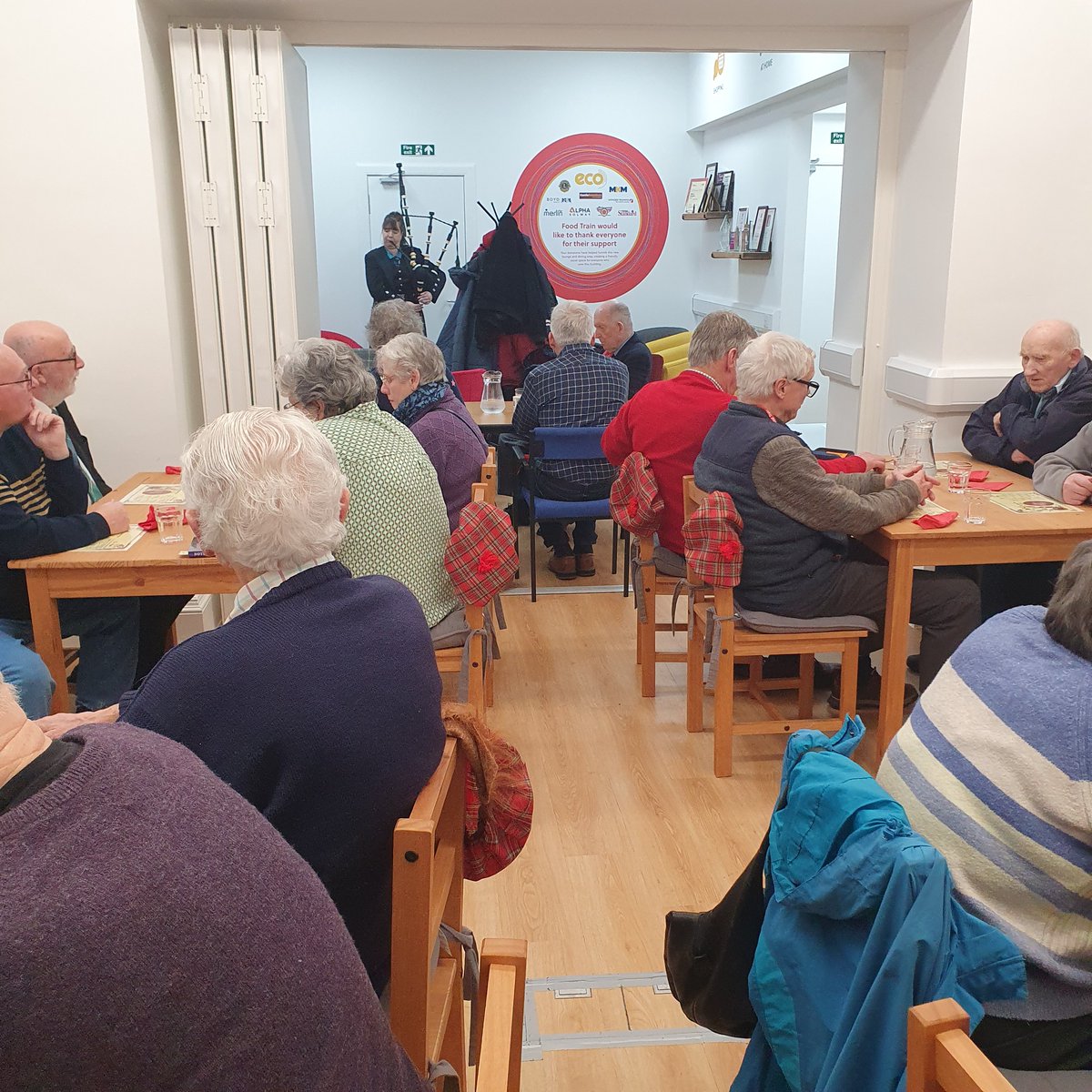 Happy #BurnsDay from everyone at Food Train Head Office. A lovely 3 courses cooked by Lisa &amp; served by Nancy &amp; Carol - our wonderful volunteers.  Angelina played the pipes, guitar &amp; sang &amp; we had a poetry recitation &amp; talk from café regular George. Slainte Mhath!