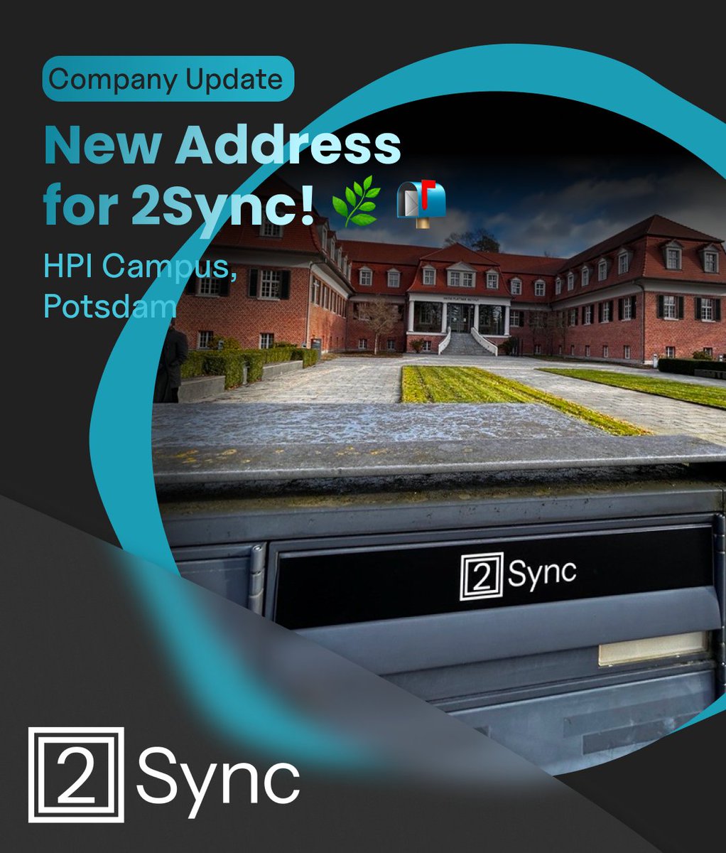 🚀🌿 New Address Alert for 2Sync! 📬

Big update: Our new office is now at the <a href="/HPI_DE/">Hasso-Plattner-Institut</a> Campus, Potsdam! Grateful for our creative space at Griebnitzsee, perfect for innovation, testing, and summer BBQs. Excited for this new chapter!

#2Sync #Potsdam #HPI